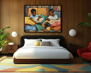 Black Boys Reading Together cultural wall decor print by MoomZee Artwork