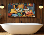 Close-up of Black Boys Reading Together Black children wall art detail