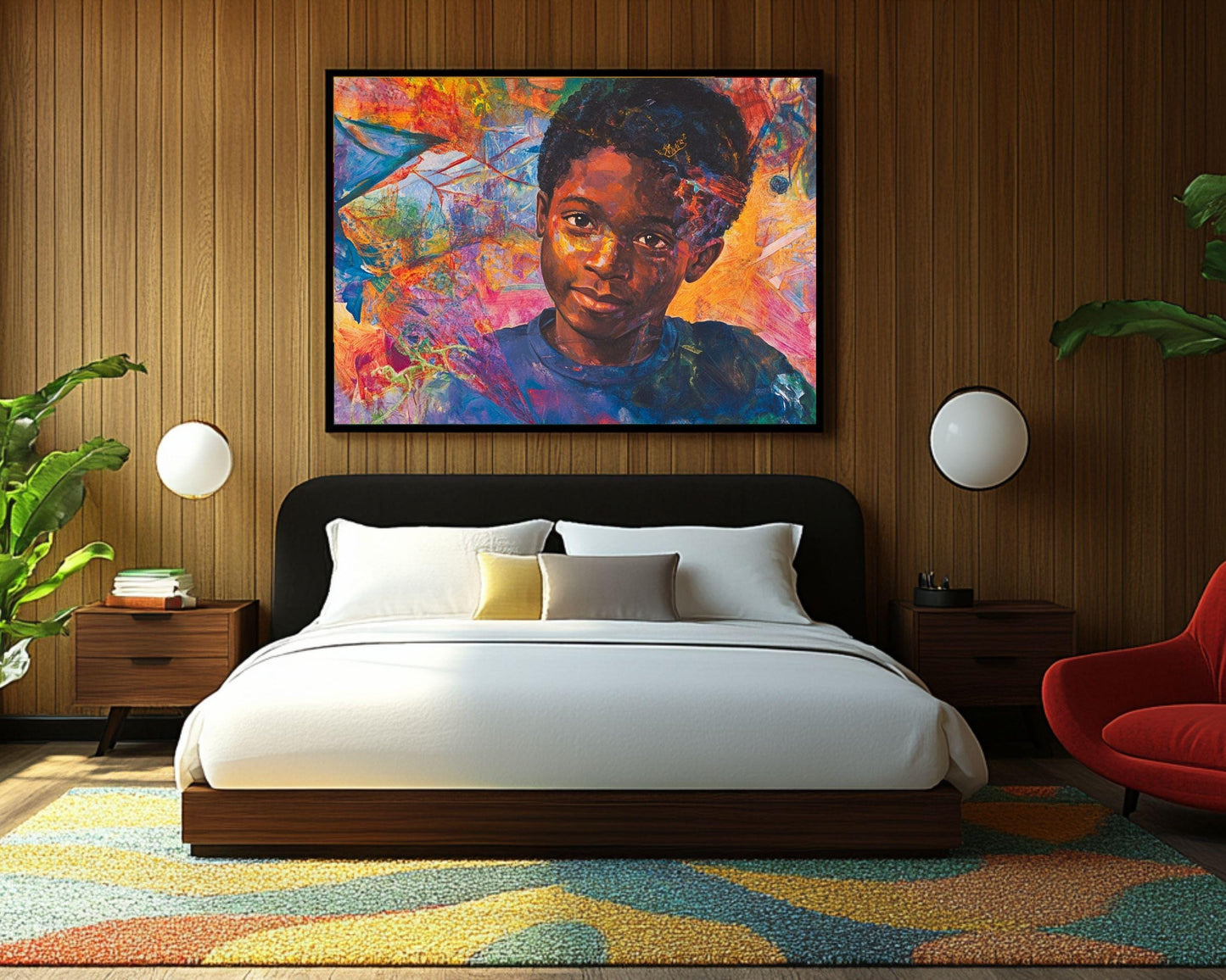 Colorful Portrait of Black Boy | Afrocentric Abstract Wall Art | Inspirational Art for Modern Homes & Creative Spaces