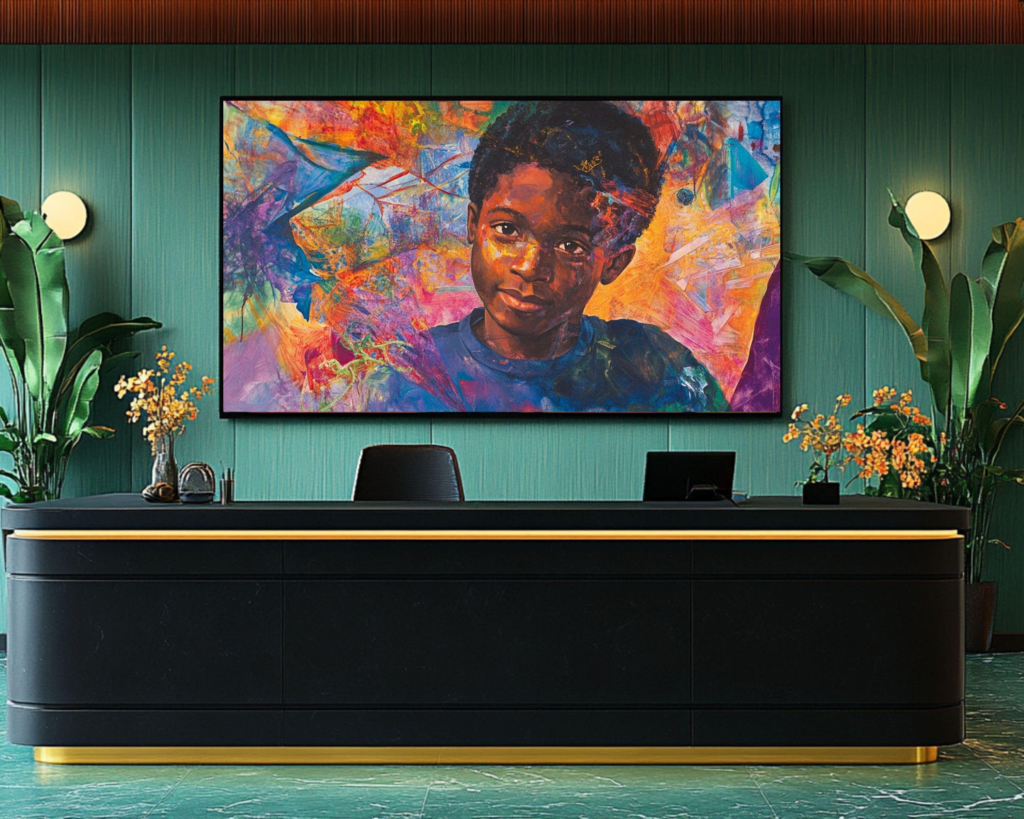 Colorful Portrait of Black Boy | Afrocentric Abstract Wall Art | Inspirational Art for Modern Homes & Creative Spaces