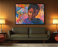 Vibrant abstract canvas art showcasing African American culture, perfect for adding a bold touch to your space.