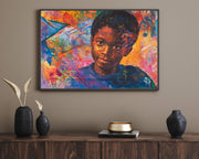 Alternate view of Young Black Boy Abstract Black children wall art canvas print