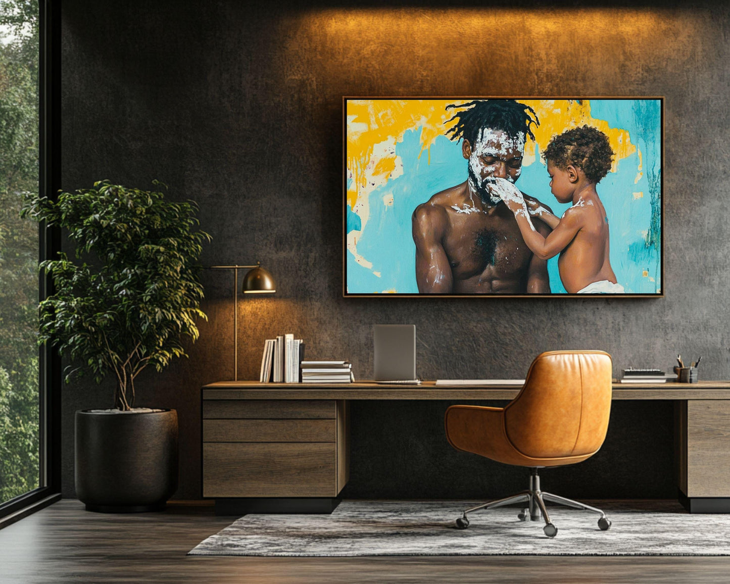 Black Father and Child Moment | African American Family Art | Canvas Print for Nurseries and Family Rooms