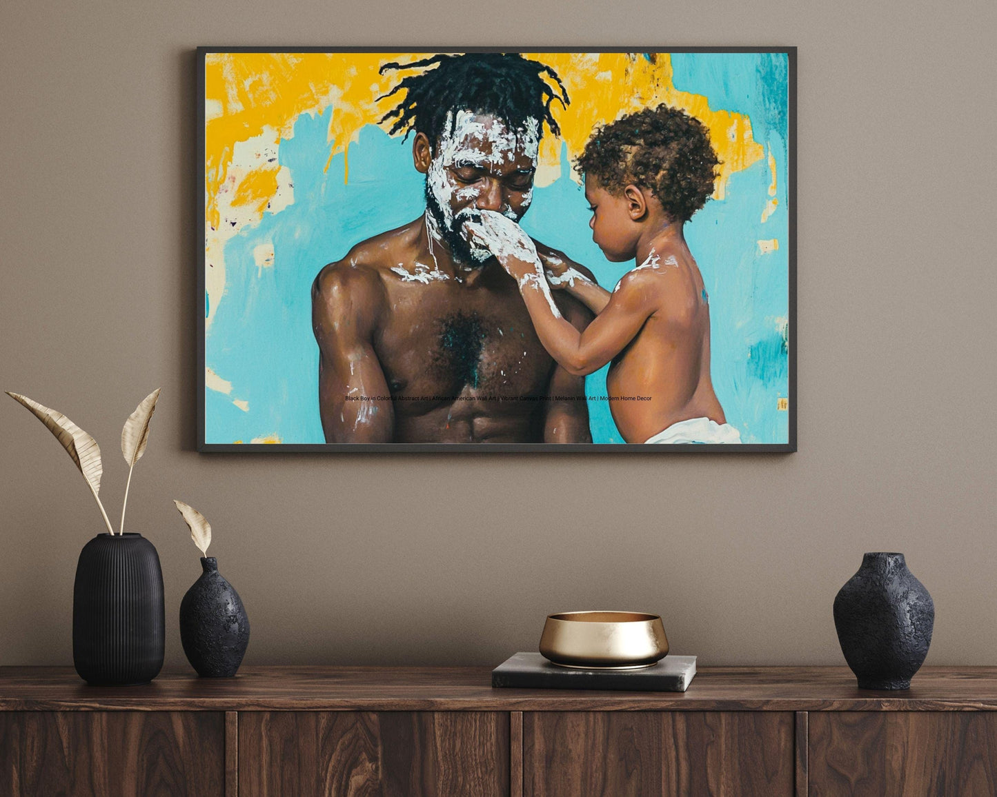 Black Father and Child Moment | African American Family Art | Canvas Print for Nurseries and Family Rooms