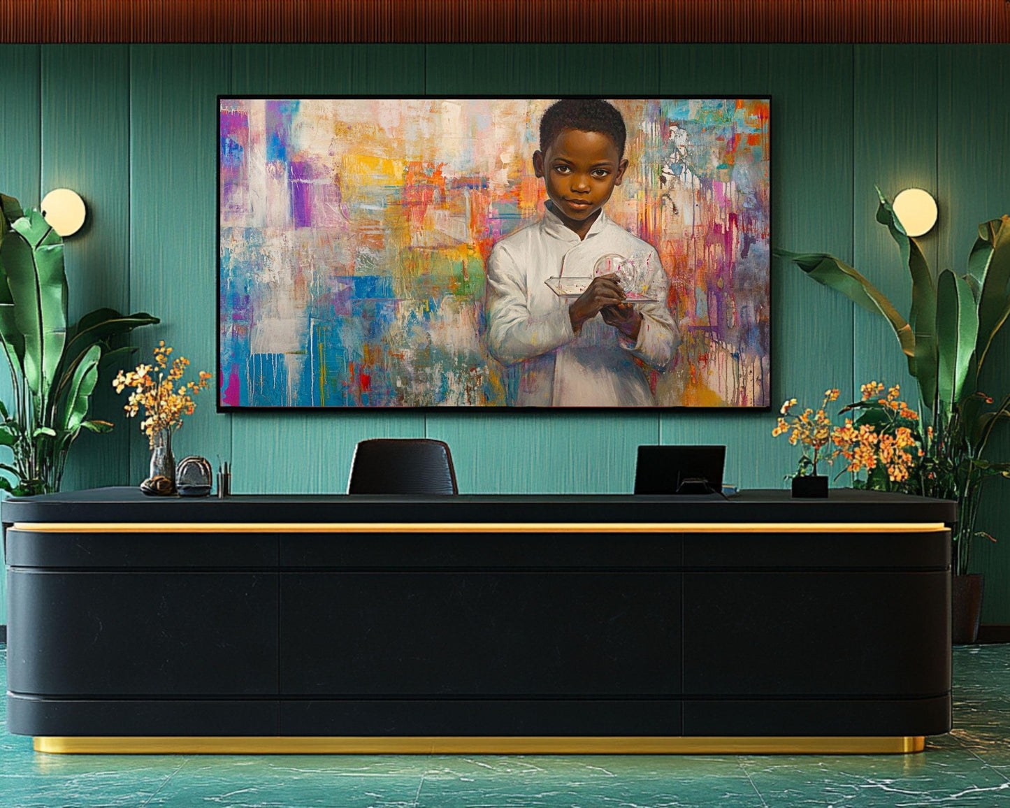 Young Black Scientist Portrait | Afrocentric Abstract Wall Art | Inspirational Art for Kids' Rooms & Educational Spaces