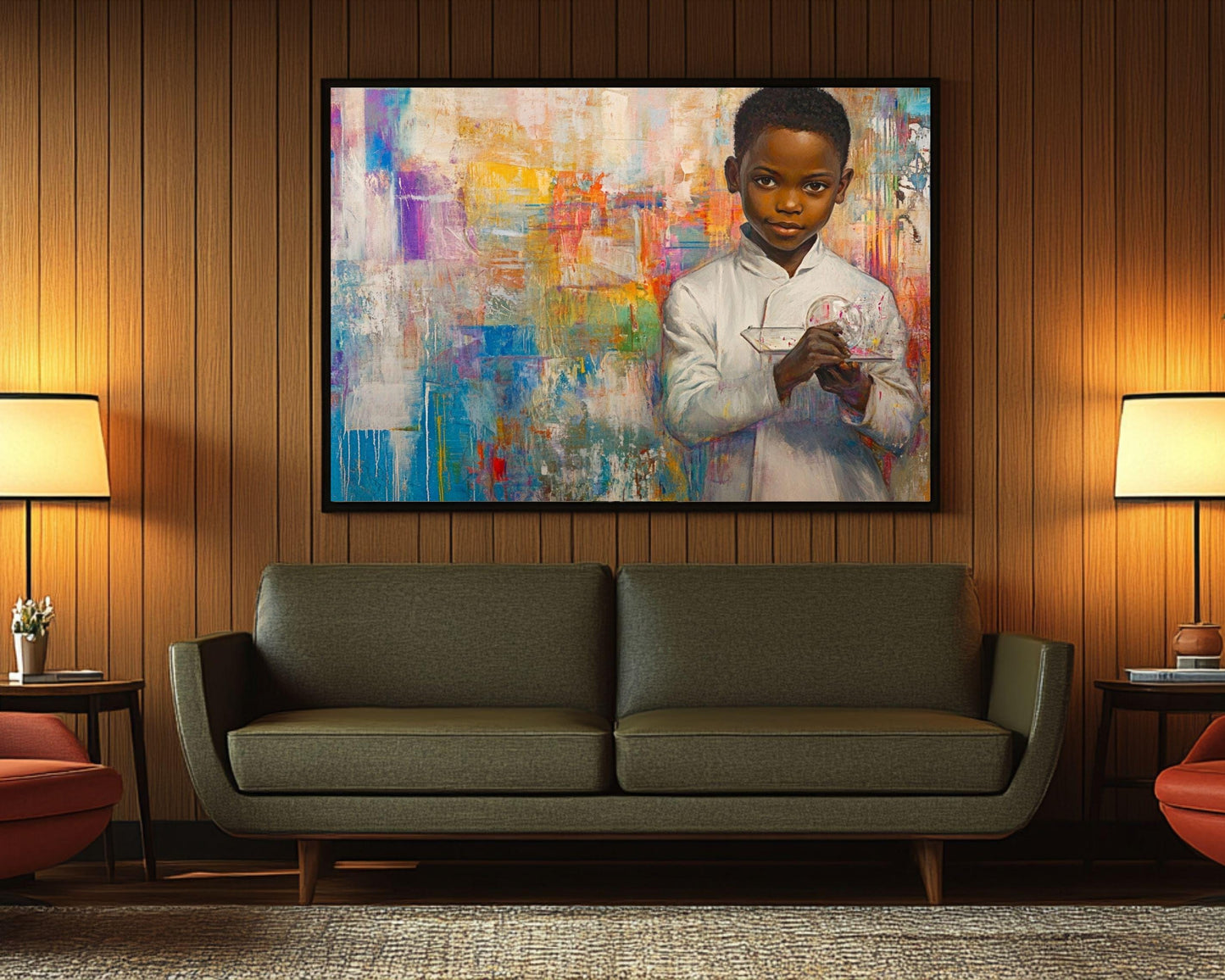 Young Black Scientist Portrait | Afrocentric Abstract Wall Art | Inspirational Art for Kids' Rooms & Educational Spaces