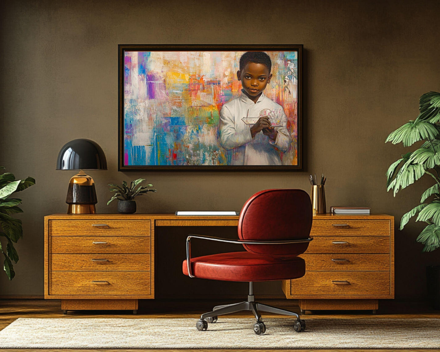 Young Black Scientist Portrait | Afrocentric Abstract Wall Art | Inspirational Art for Kids' Rooms & Educational Spaces