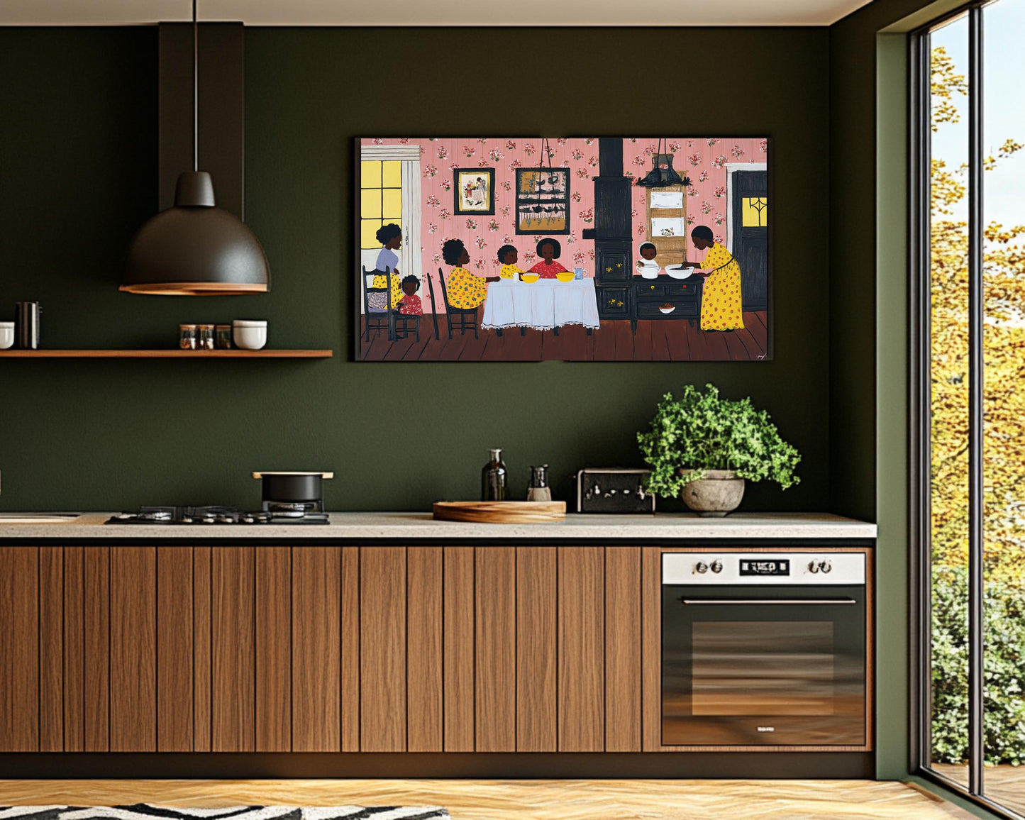 Afrocentric Family Kitchen Scene | Black Heritage Folk Art | Warm and Nostalgic Painting Celebrating Family & Tradition