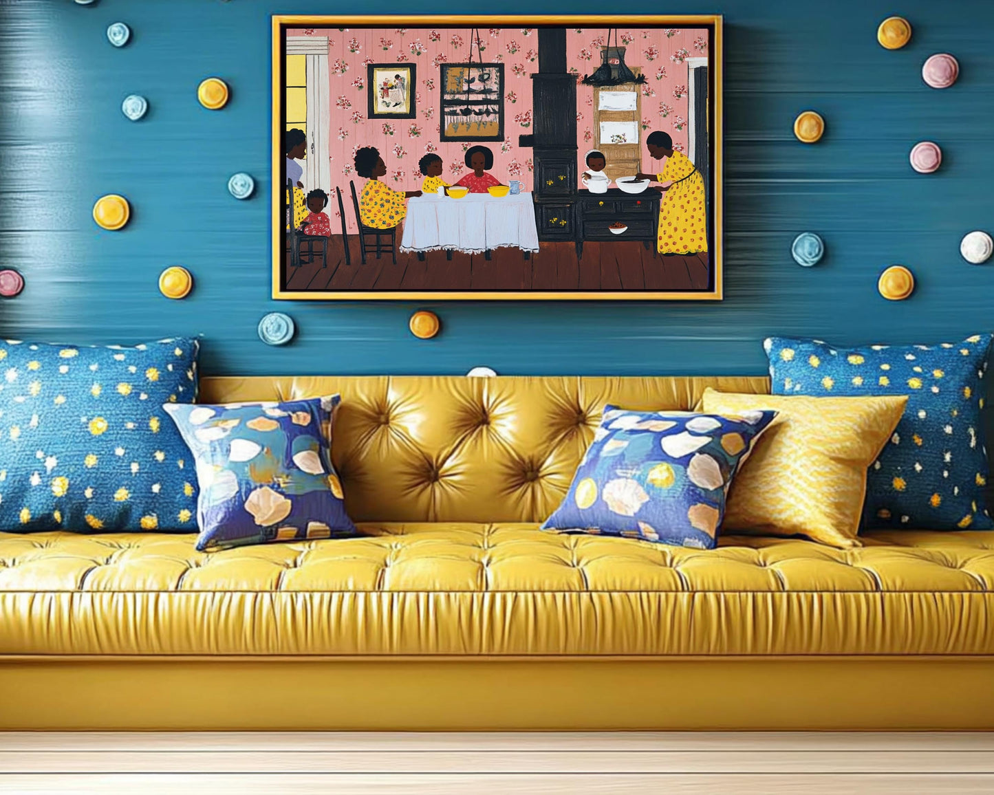 Afrocentric Family Kitchen Scene | Black Heritage Folk Art | Warm and Nostalgic Painting Celebrating Family & Tradition