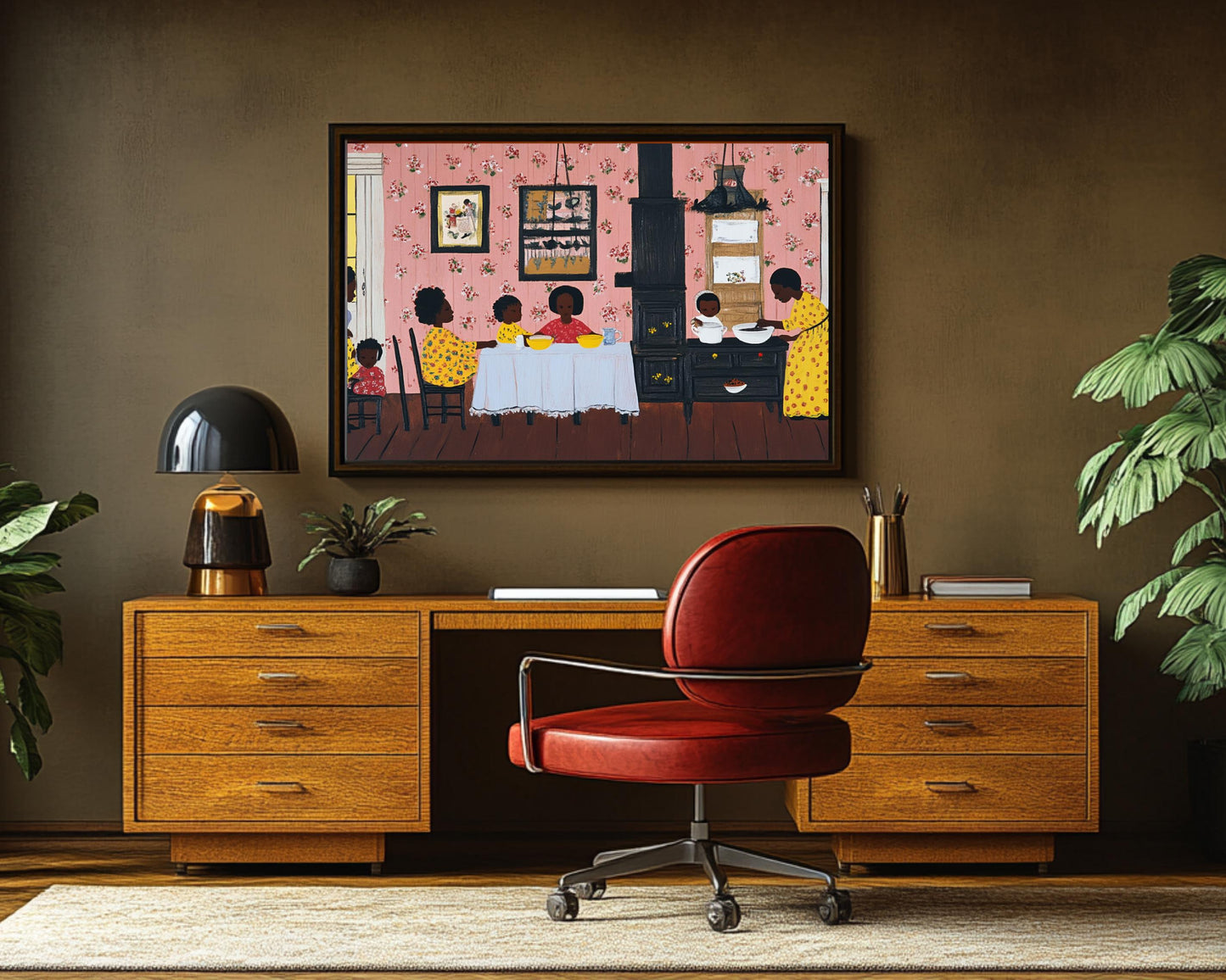 Afrocentric Family Kitchen Scene | Black Heritage Folk Art | Warm and Nostalgic Painting Celebrating Family & Tradition