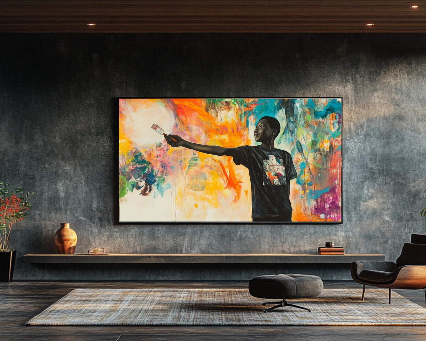 Joyful Black Boy Painting | Vibrant Abstract African American Art | Colorful Canvas Print | Melanin-Inspired Wall Decor | Uplifting Home Art