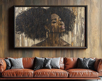 Natural hair beauty canvas art celebrating African American wall art with vibrant colors and intricate details.