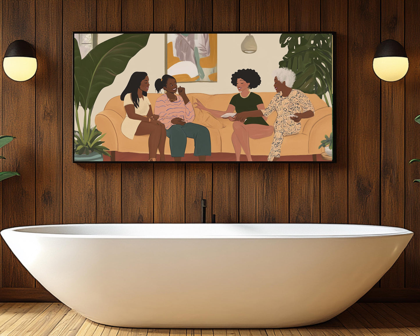 Black Family Sharing Stories | African American Art | Melanin Wall Art | Black Culture Home Decor | Modern Living Room Canvas Print