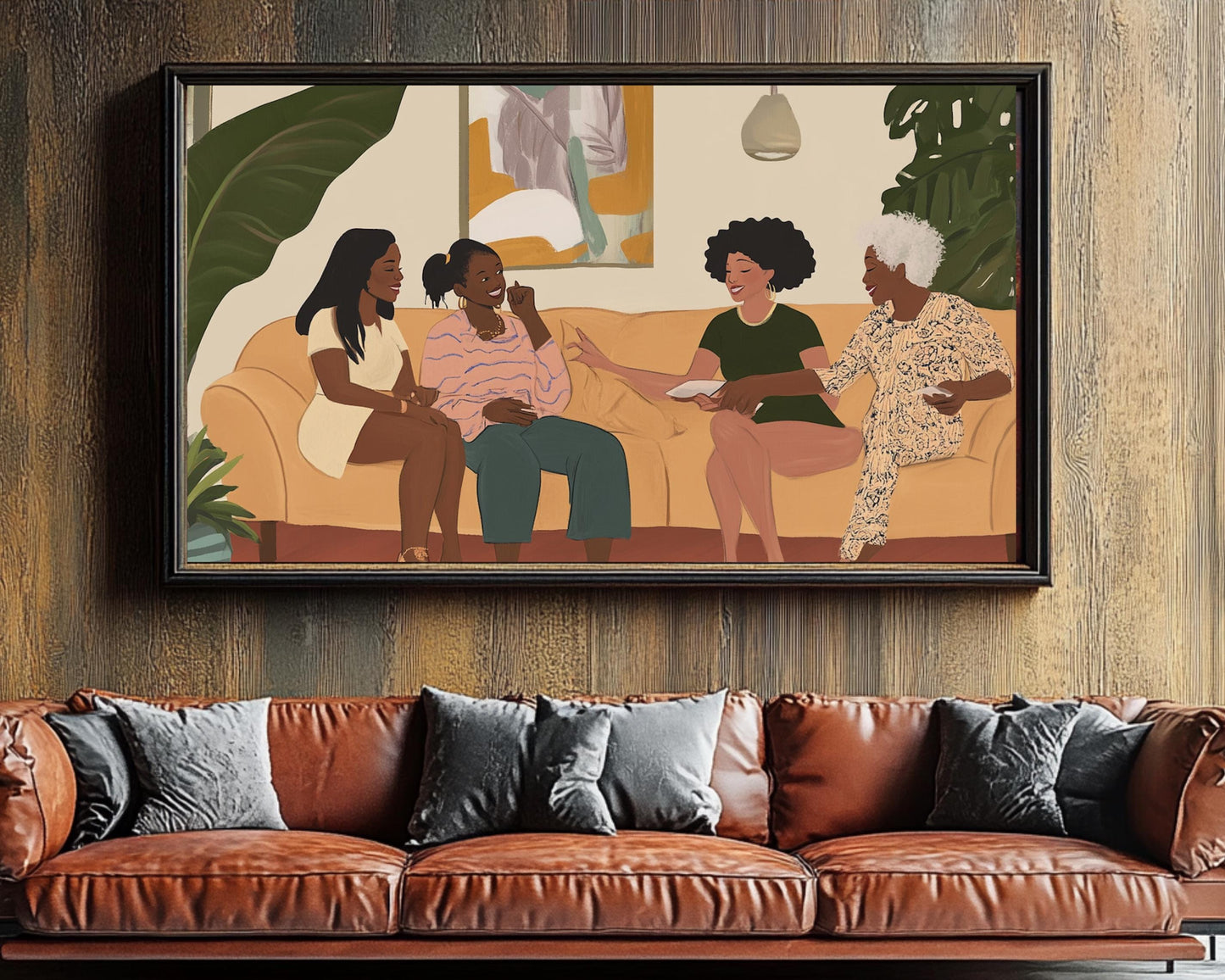 Black Family Sharing Stories | African American Art | Melanin Wall Art | Black Culture Home Decor | Modern Living Room Canvas Print