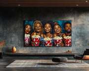 Black Friends Popcorn Night cultural wall decor print by MoomZee Artwork