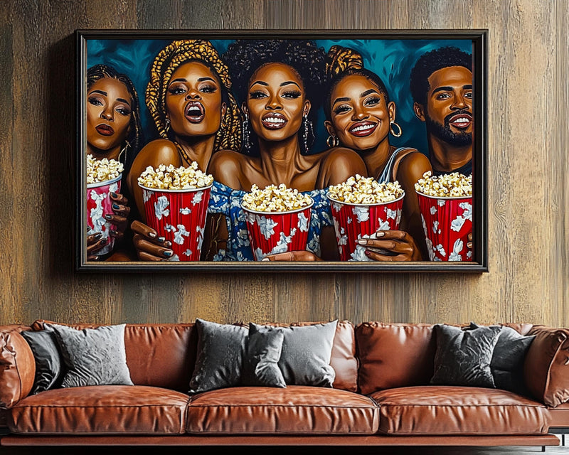 Black Friends Popcorn Night African American Wall Art