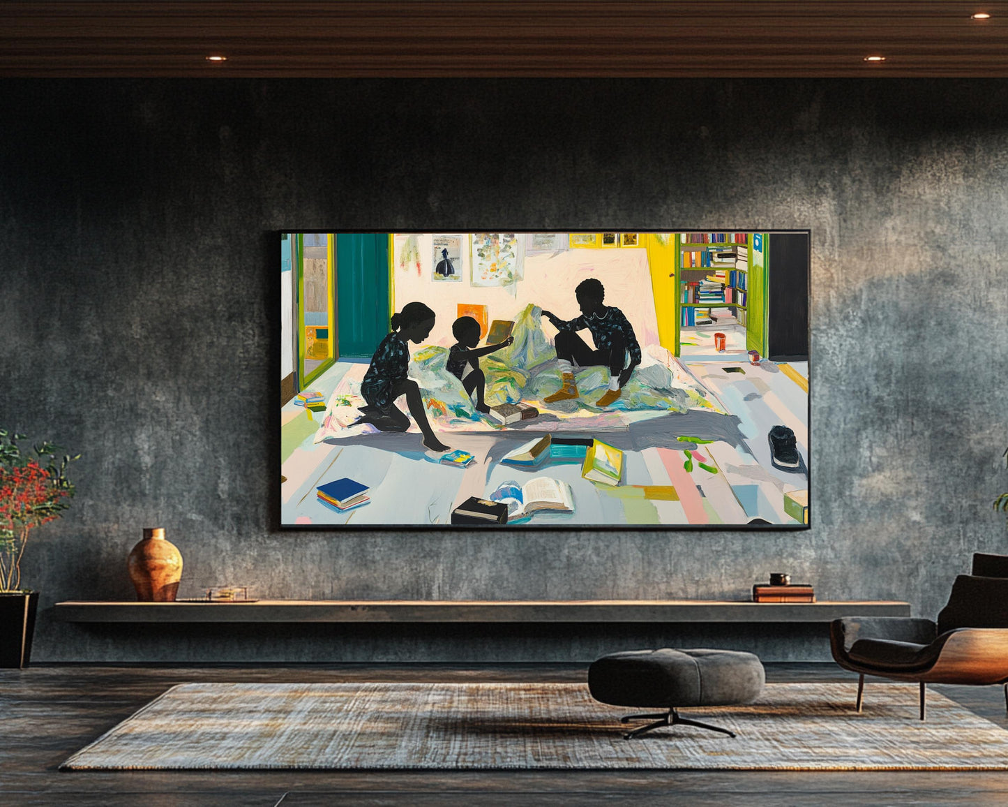 Black Siblings Reading Together | African American Art | Contemporary Canvas Print | Melanin Wall Art | Kids Room Decor