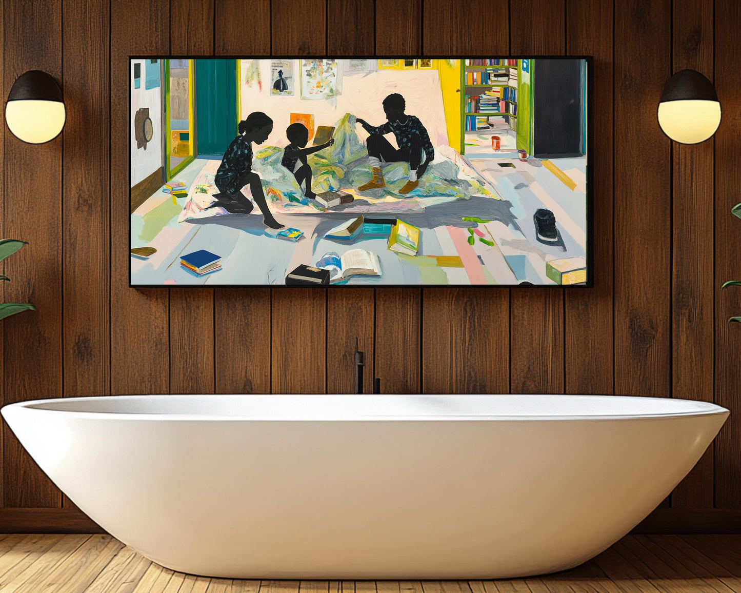 Black Siblings Reading Together | African American Art | Contemporary Canvas Print | Melanin Wall Art | Kids Room Decor