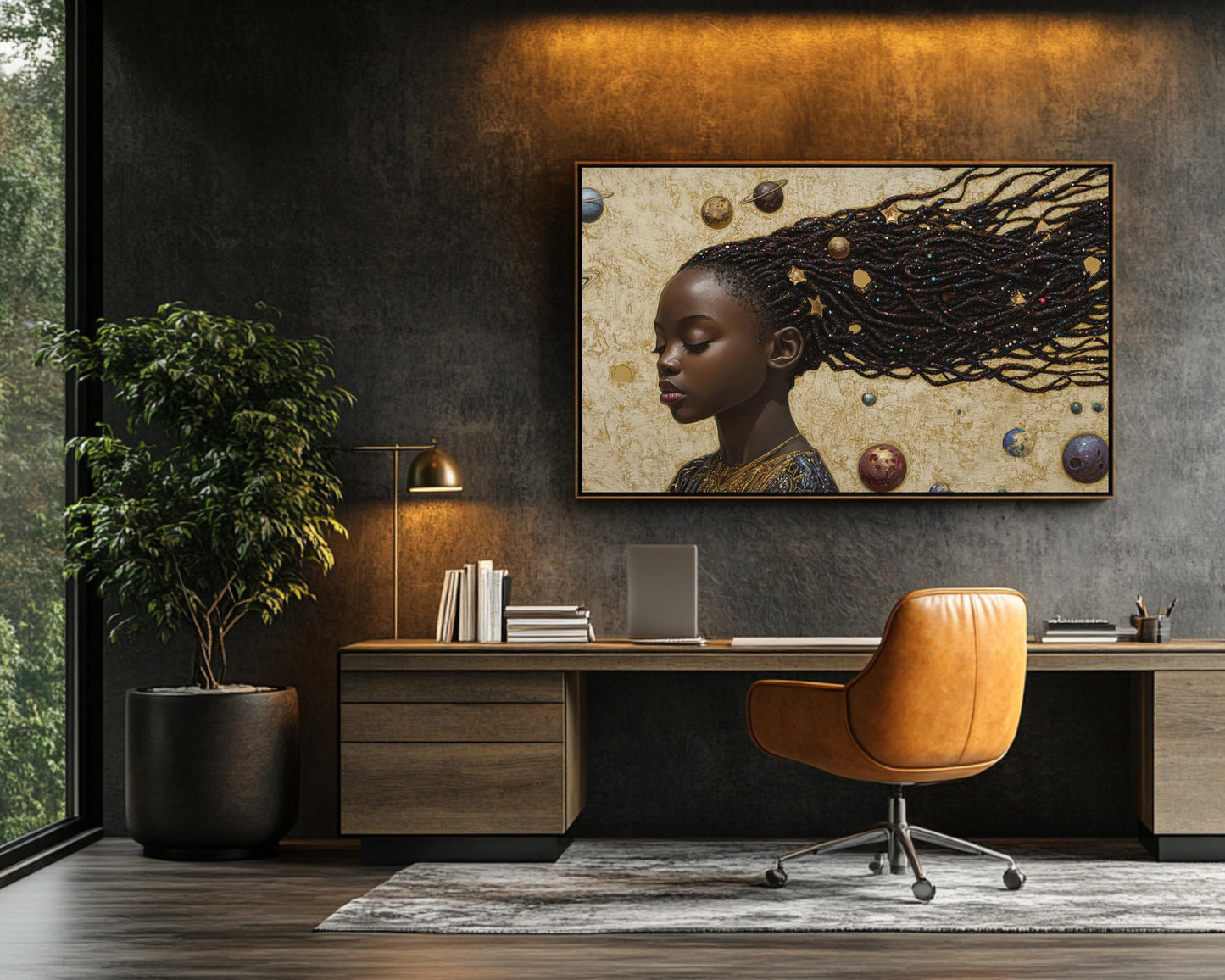 Black Girl Dreaming of the Universe | African American Art | Celestial Themed Canvas Print | Melanin Wall Art | Kids Room Decor