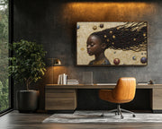 Black Girl Dreaming of the Universe cultural wall decor print by MoomZee Artwork