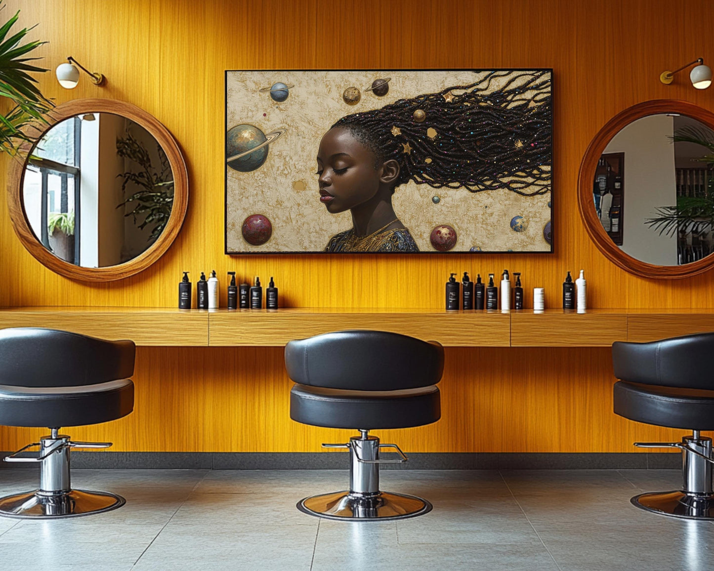 Black Girl Dreaming of the Universe | African American Art | Celestial Themed Canvas Print | Melanin Wall Art | Kids Room Decor