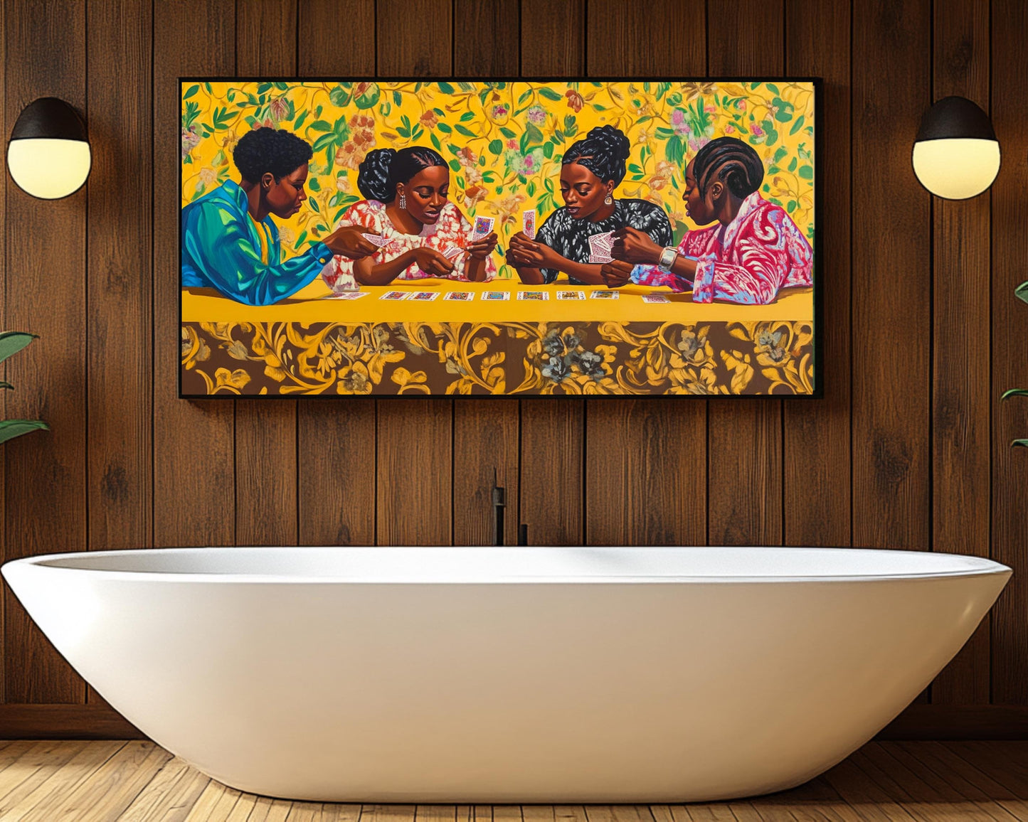 Young Black Women Playing Cards | African American Art | Vibrant Social Canvas Print | Melanin Wall Art | Modern Home Decor