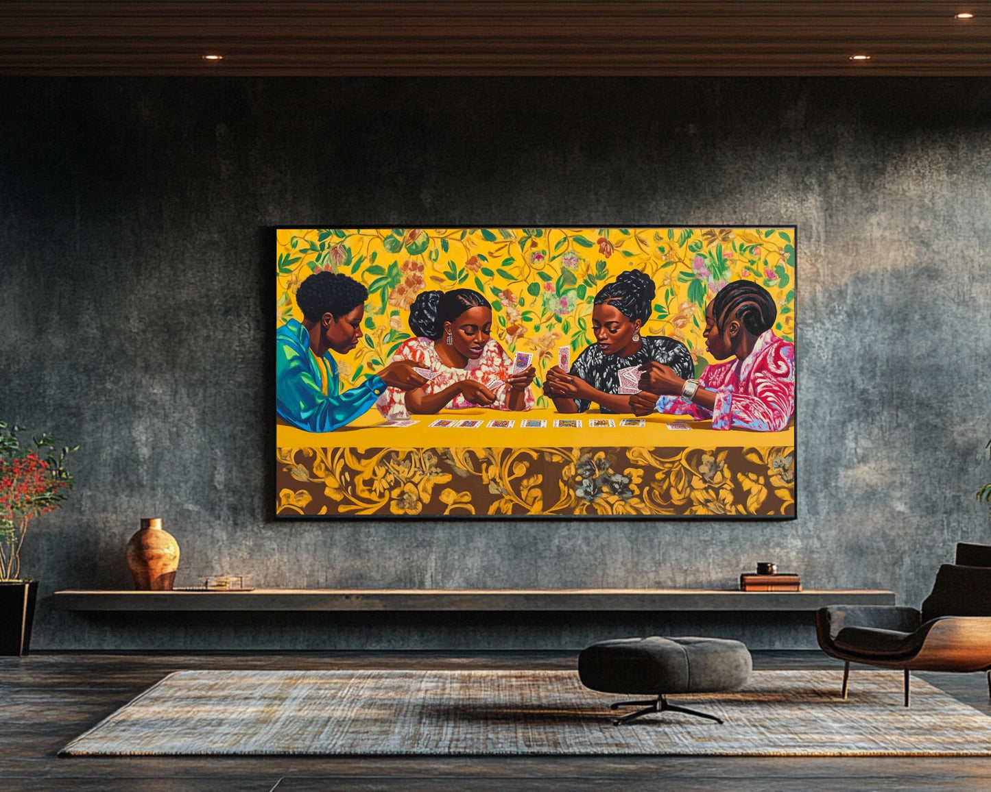 Young Black Women Playing Cards | African American Art | Vibrant Social Canvas Print | Melanin Wall Art | Modern Home Decor