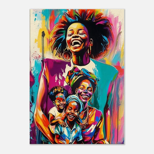 Black Family Portrait | African American Art | Colorful Abstract Canvas Print | Joyful Family Wall Art | Vibrant Home Decor