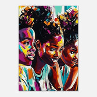 Young Black Women abstract canvas art, vibrant colors capturing strength and beauty, perfect for African American wall art.