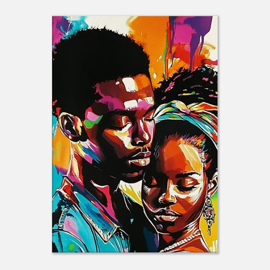 Black Couple in Love | African American Art | Colorful Abstract Canvas Print | Intimate Couple Wall Art | Modern Home Decor