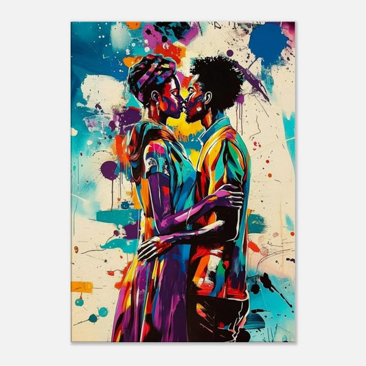 Young Black Couple in Love | African American Art | Colorful Abstract Canvas Print | Vibrant Couple Wall Art | Modern Home Decor