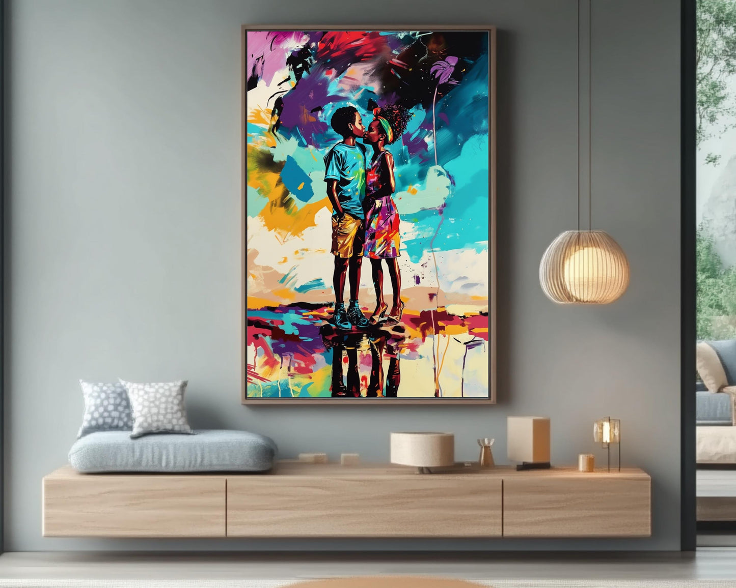 African American Couple Abstract Canvas | Black Love Art Print | Colorful Melanin Wall Art | Modern Home Decor