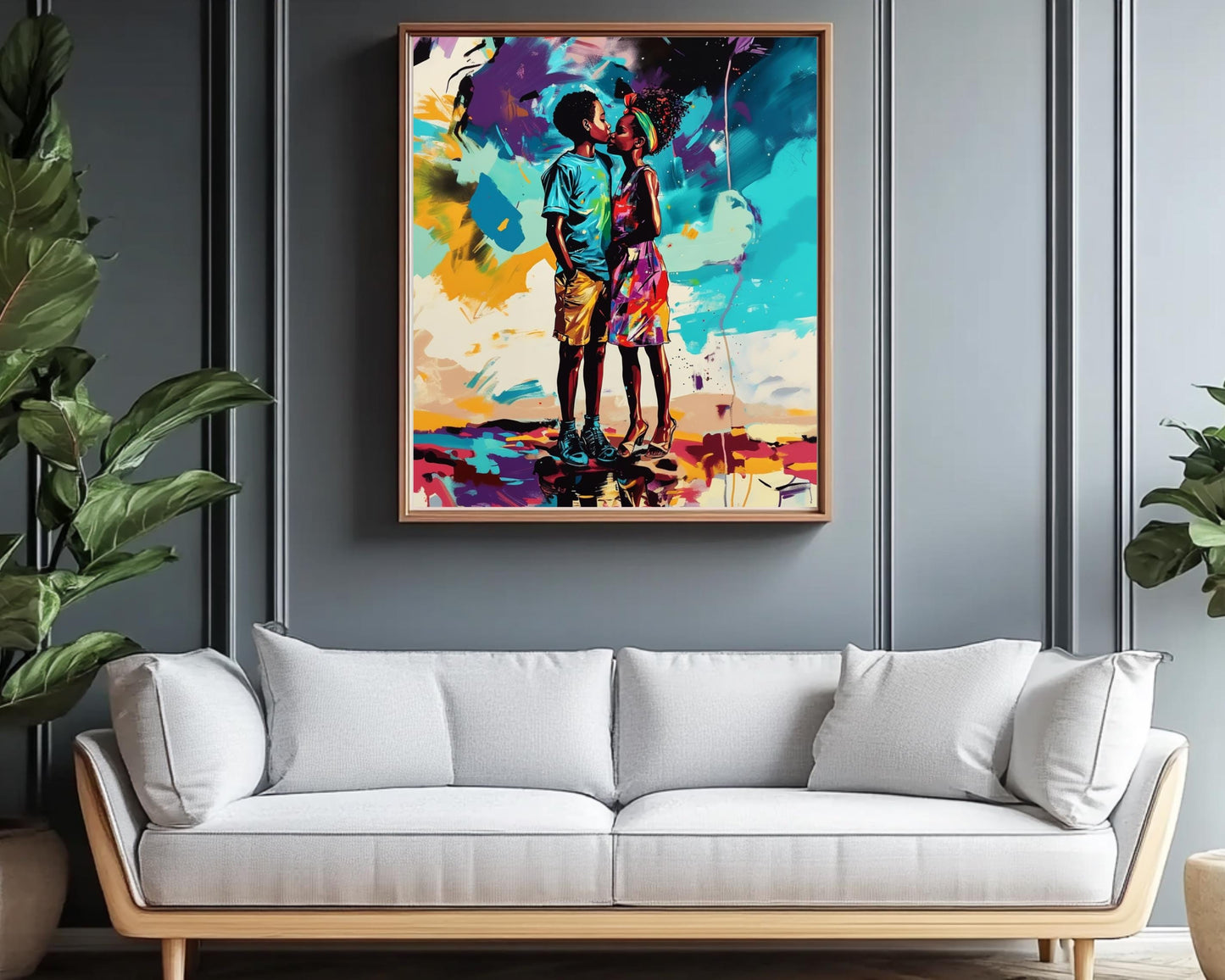 African American Couple Abstract Canvas | Black Love Art Print | Colorful Melanin Wall Art | Modern Home Decor