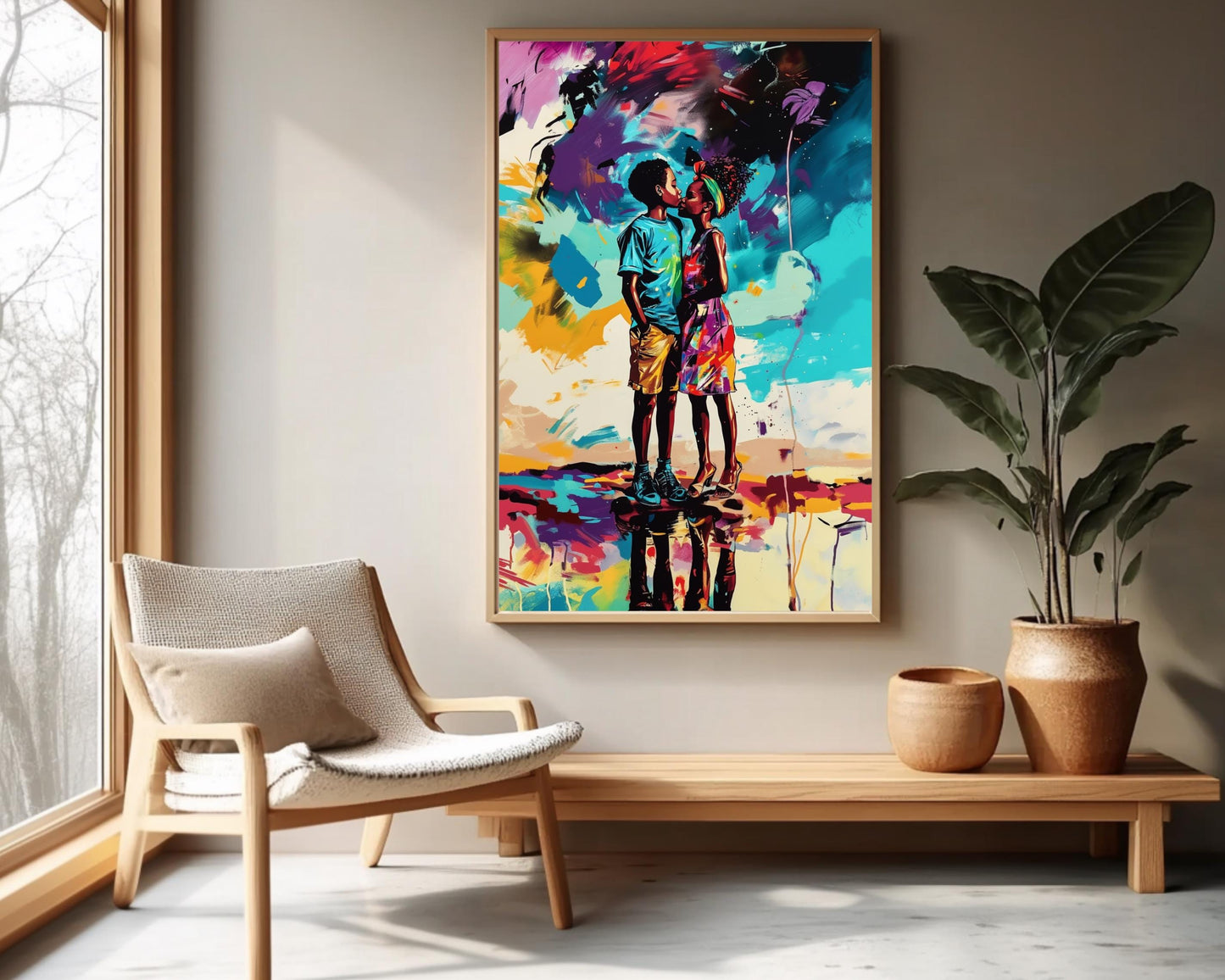 African American Couple Abstract Canvas | Black Love Art Print | Colorful Melanin Wall Art | Modern Home Decor