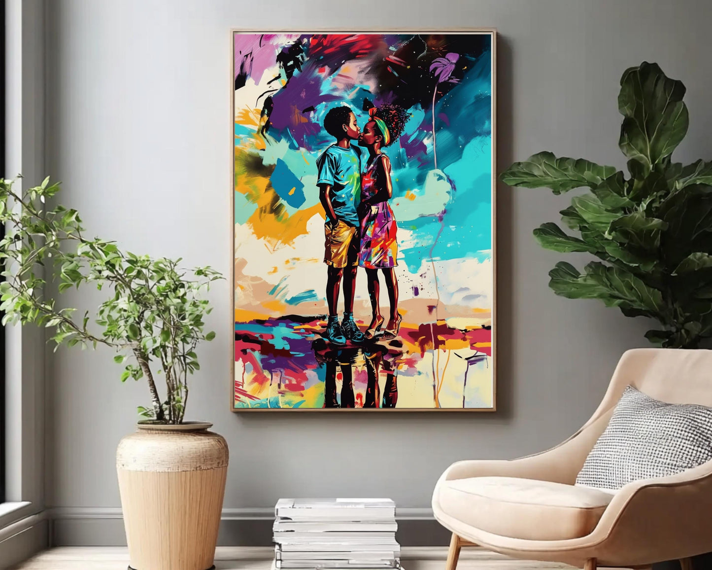 African American Couple Abstract Canvas | Black Love Art Print | Colorful Melanin Wall Art | Modern Home Decor