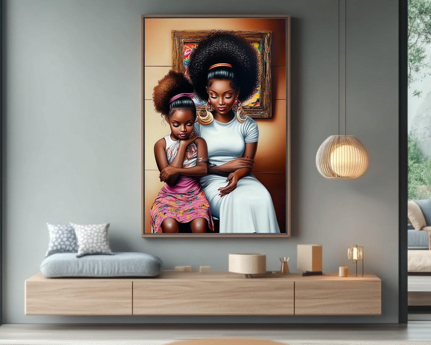 Mother and Daughter in Salon | African American Art | Black Family Bond Canvas Print | Melanin Wall Art | Modern Home Decor