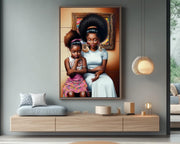 Mother Daughter Black woman wall art canvas print by MoomZee Artwork