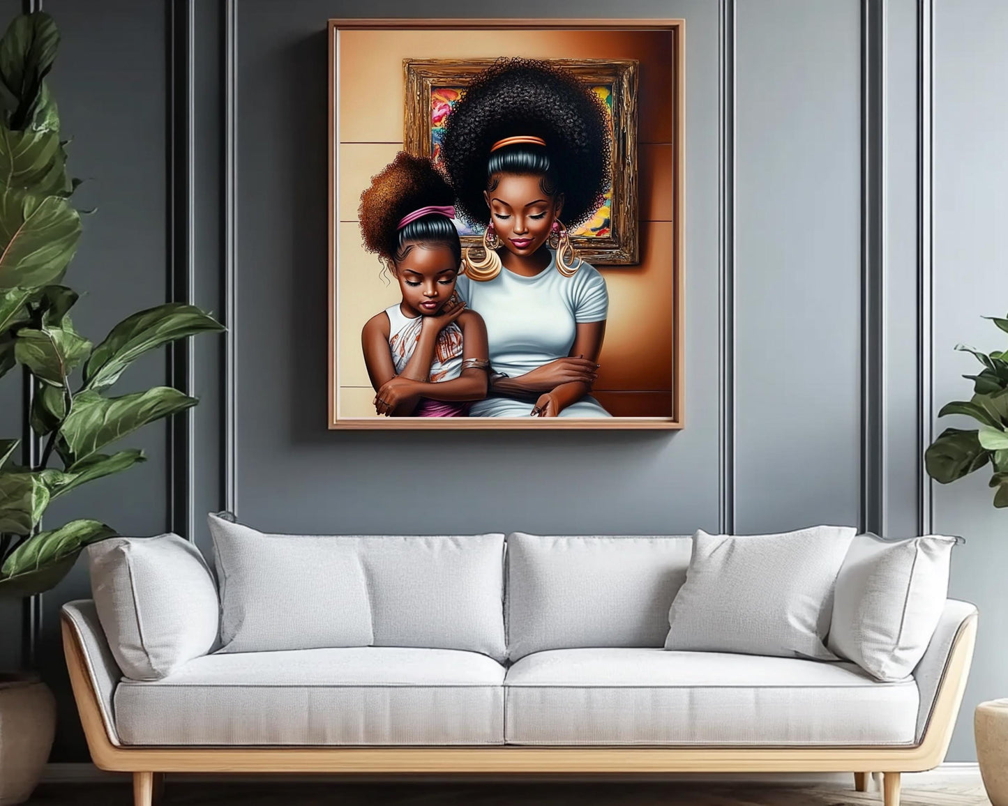 Mother and Daughter in Salon | African American Art | Black Family Bond Canvas Print | Melanin Wall Art | Modern Home Decor