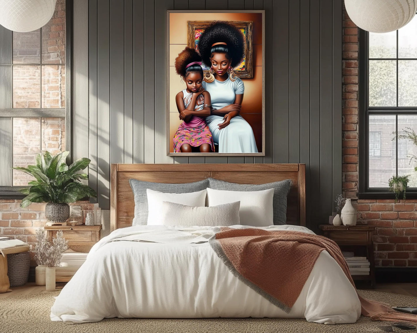 Mother and Daughter in Salon | African American Art | Black Family Bond Canvas Print | Melanin Wall Art | Modern Home Decor