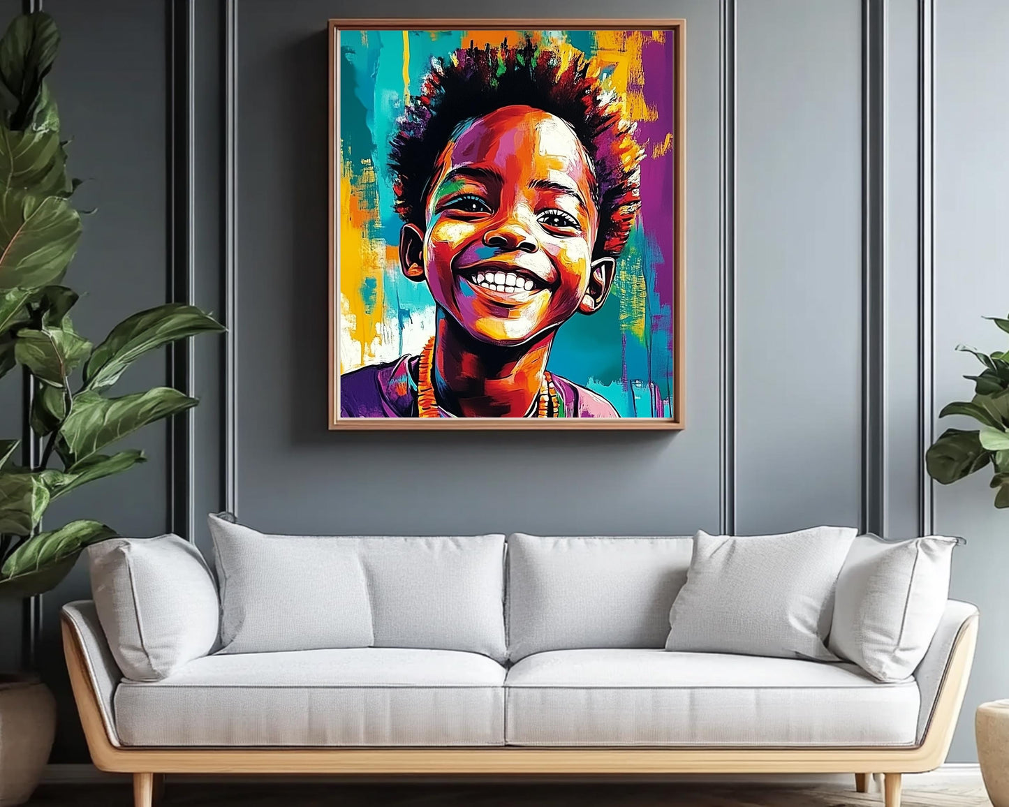 Proud Black Boy with Fish | African American Art | Colorful Abstract Canvas Print | Joyful Black Boy Wall Art | Vibrant Home Decor