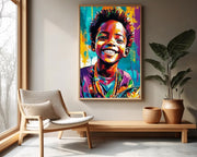 Young Black Boy with Fish African American Joyful Wall Art