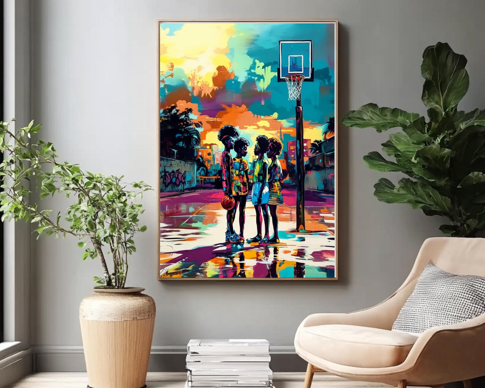 Urban Basketball Court Black African American canvas print by MoomZee Artwork