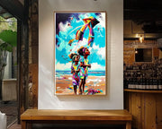 Alternate view of Kite Flying Black Siblings Caribbean wall art canvas print