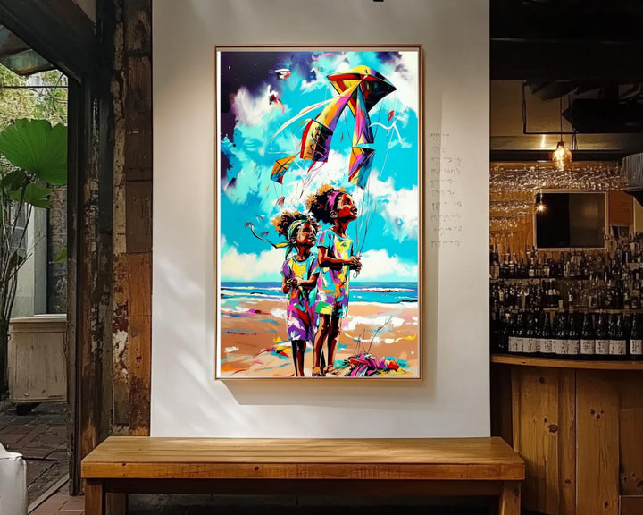Kite Flying Black Siblings African American Wall Art