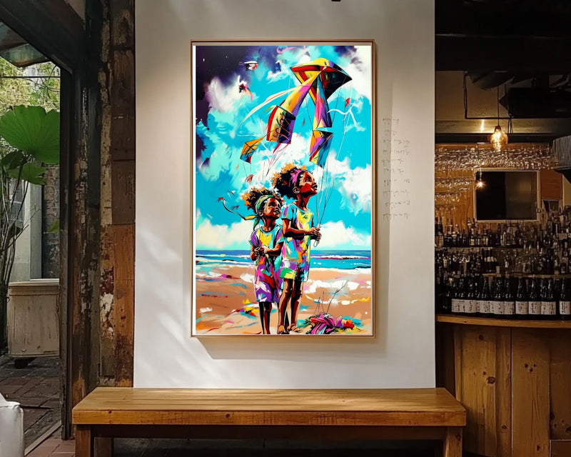 Kite Flying Black Siblings African American Wall Art