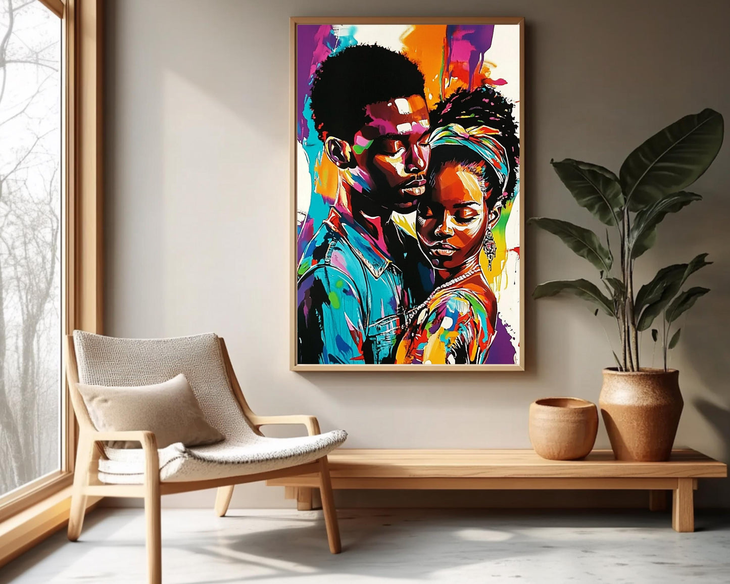 Black Couple in Love | African American Art | Colorful Abstract Canvas Print | Intimate Couple Wall Art | Modern Home Decor