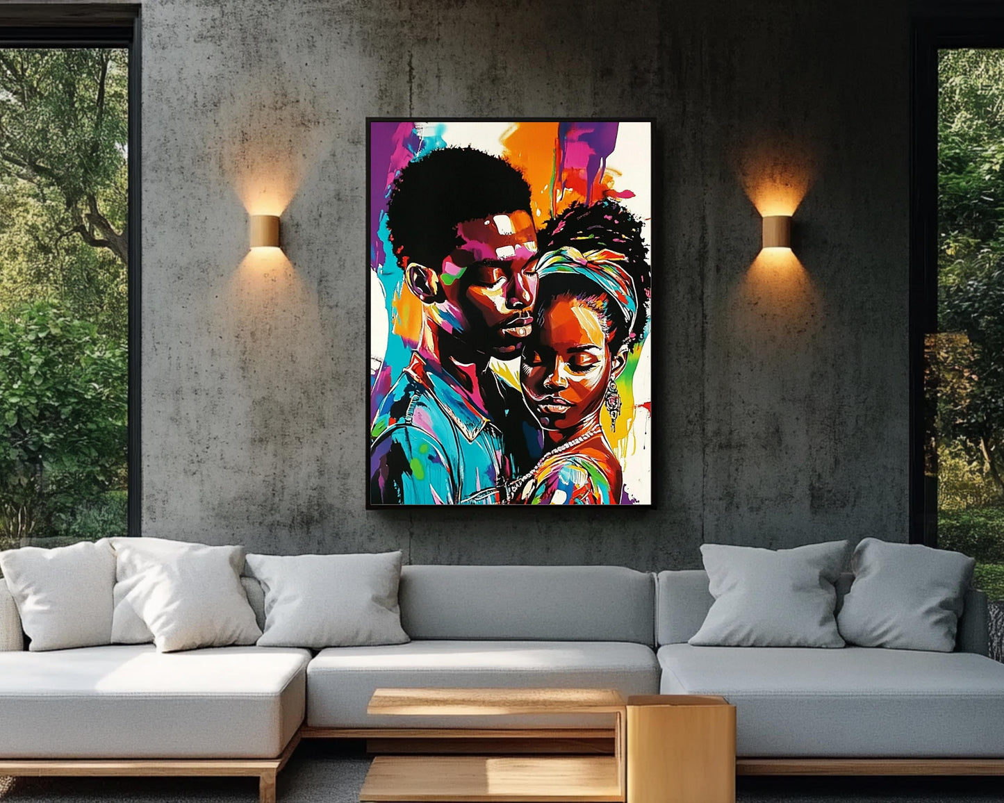 Black Couple in Love | African American Art | Colorful Abstract Canvas Print | Intimate Couple Wall Art | Modern Home Decor