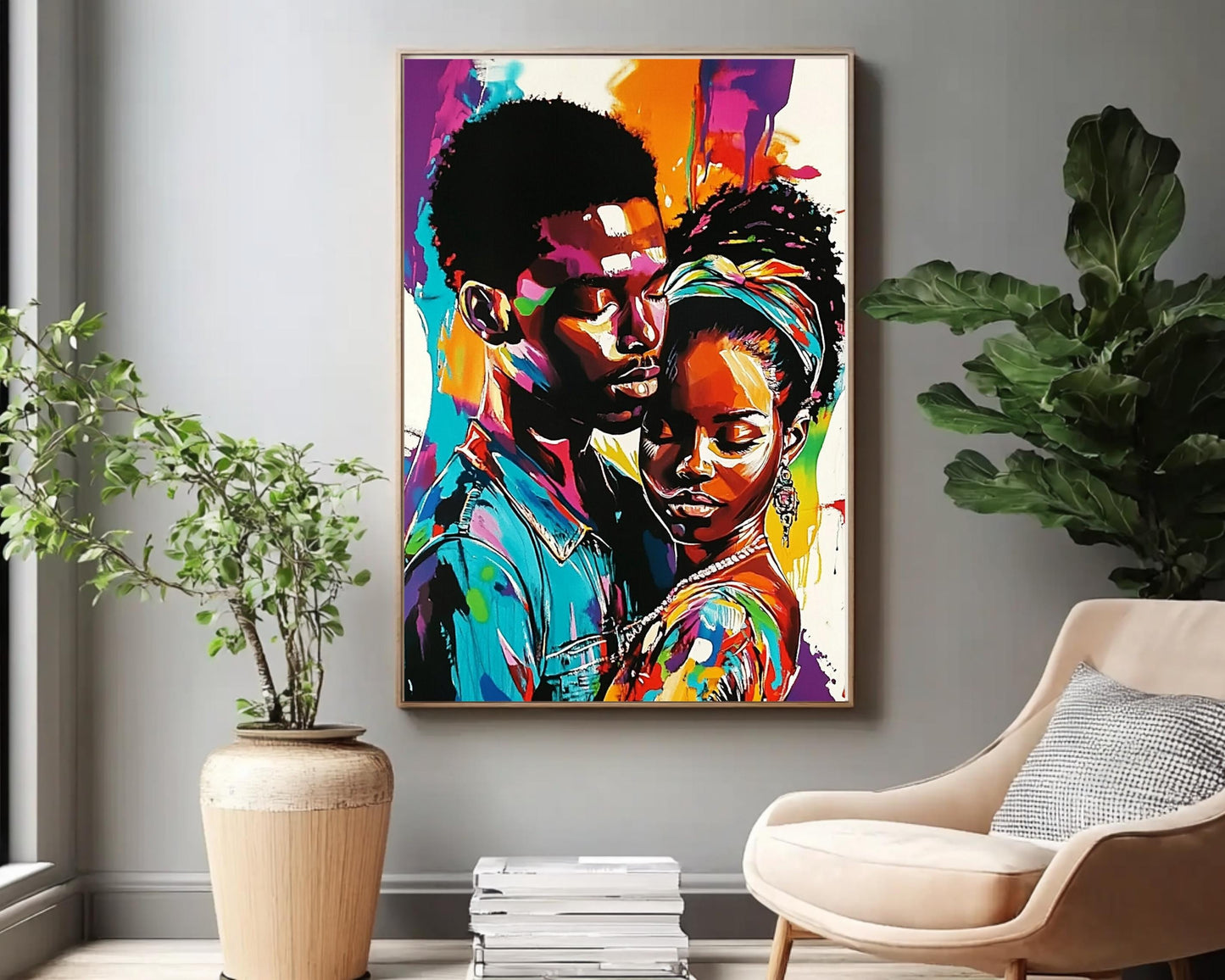 Black Couple in Love | African American Art | Colorful Abstract Canvas Print | Intimate Couple Wall Art | Modern Home Decor