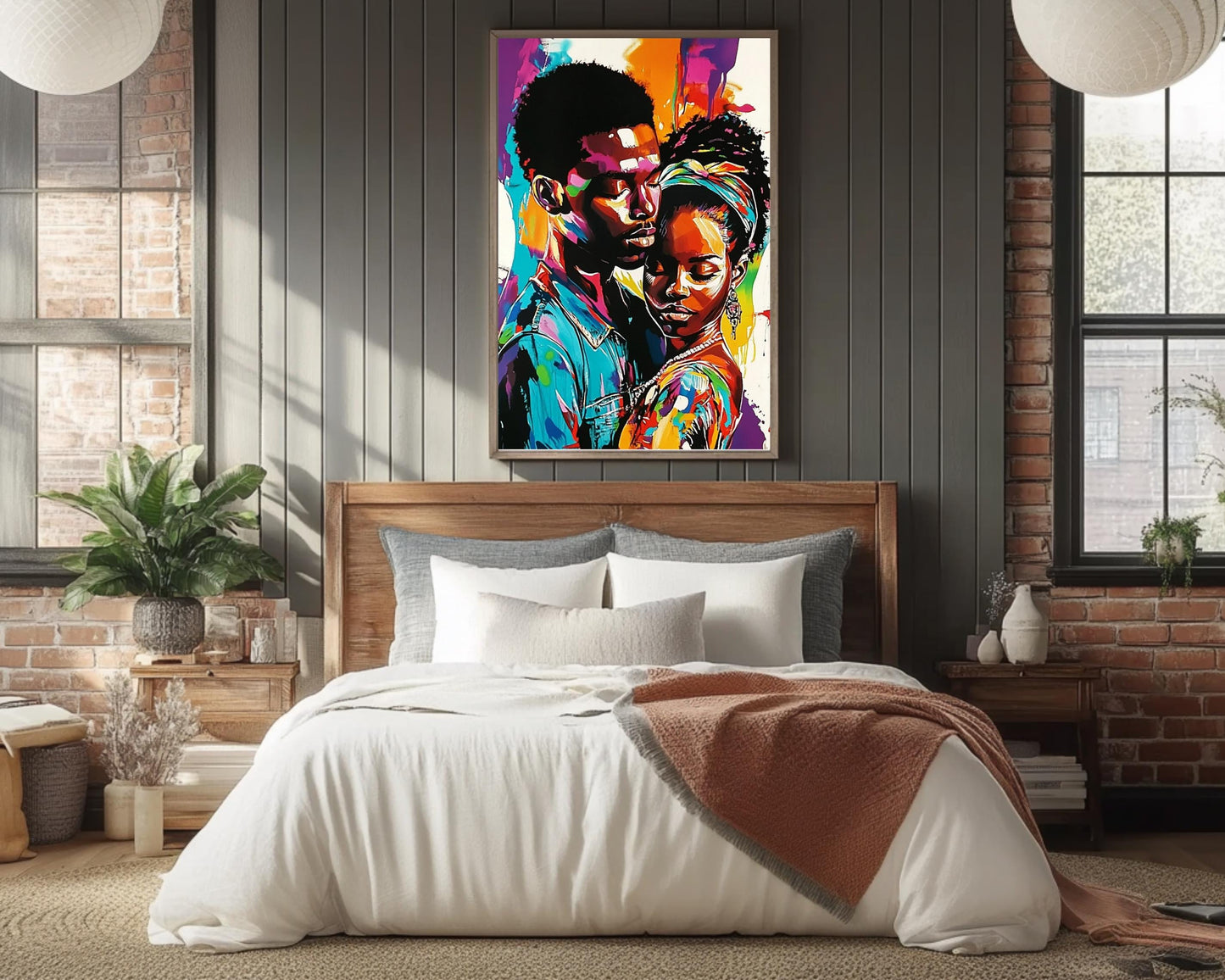 Black Couple in Love | African American Art | Colorful Abstract Canvas Print | Intimate Couple Wall Art | Modern Home Decor