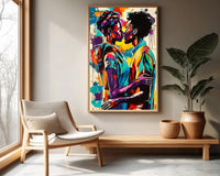 Vibrant abstract canvas art showcasing African American culture, perfect as african american wall art for modern decor.